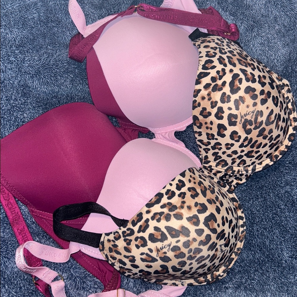 Juicy Couture Women's Leopard and Pink Bra 36C  Set of 3